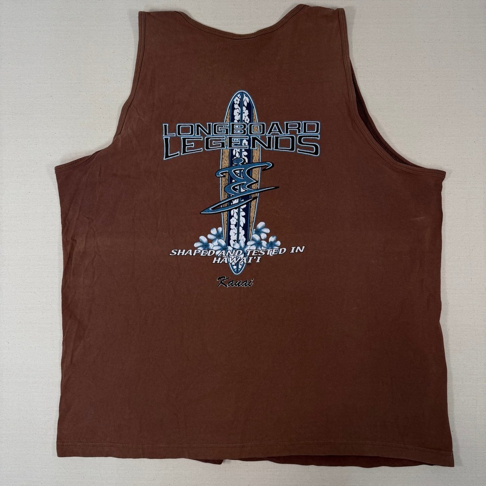 Vintage Longboard Legends Kauai Hawaii Tank Top Brown Mens XL Surf Graphic